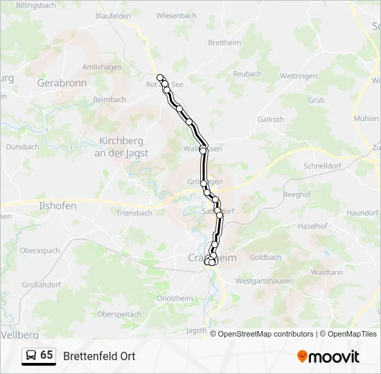 Автобус 65: карта маршрута