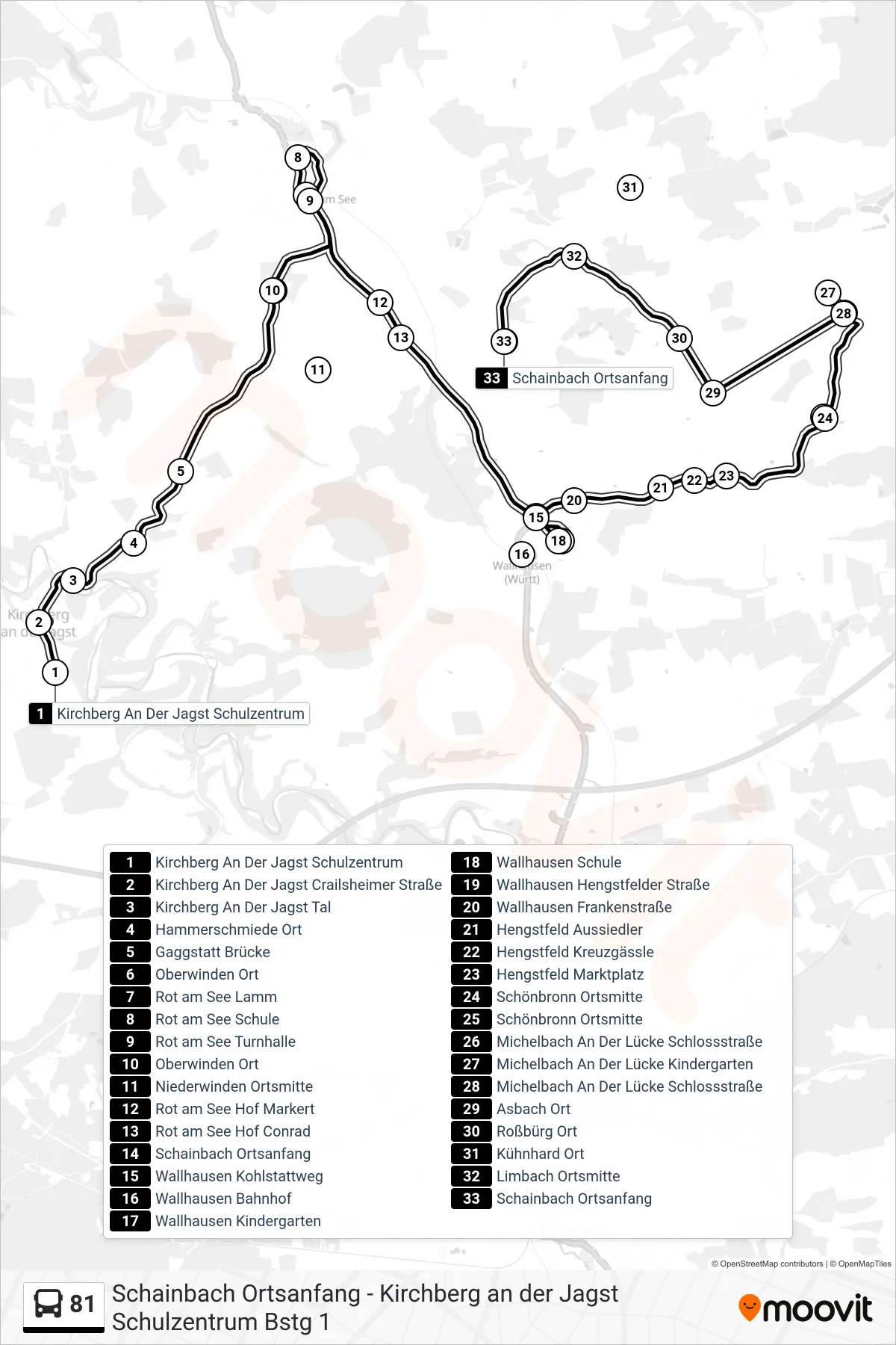 Linie 81 (Bus) Richtung Schainbach Ortsanfang: Route und Haltestellen auf der Karte