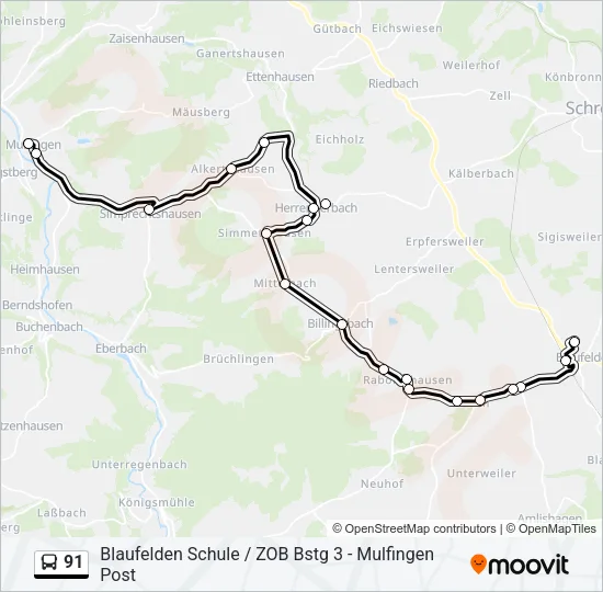 91 Bus Line Map
