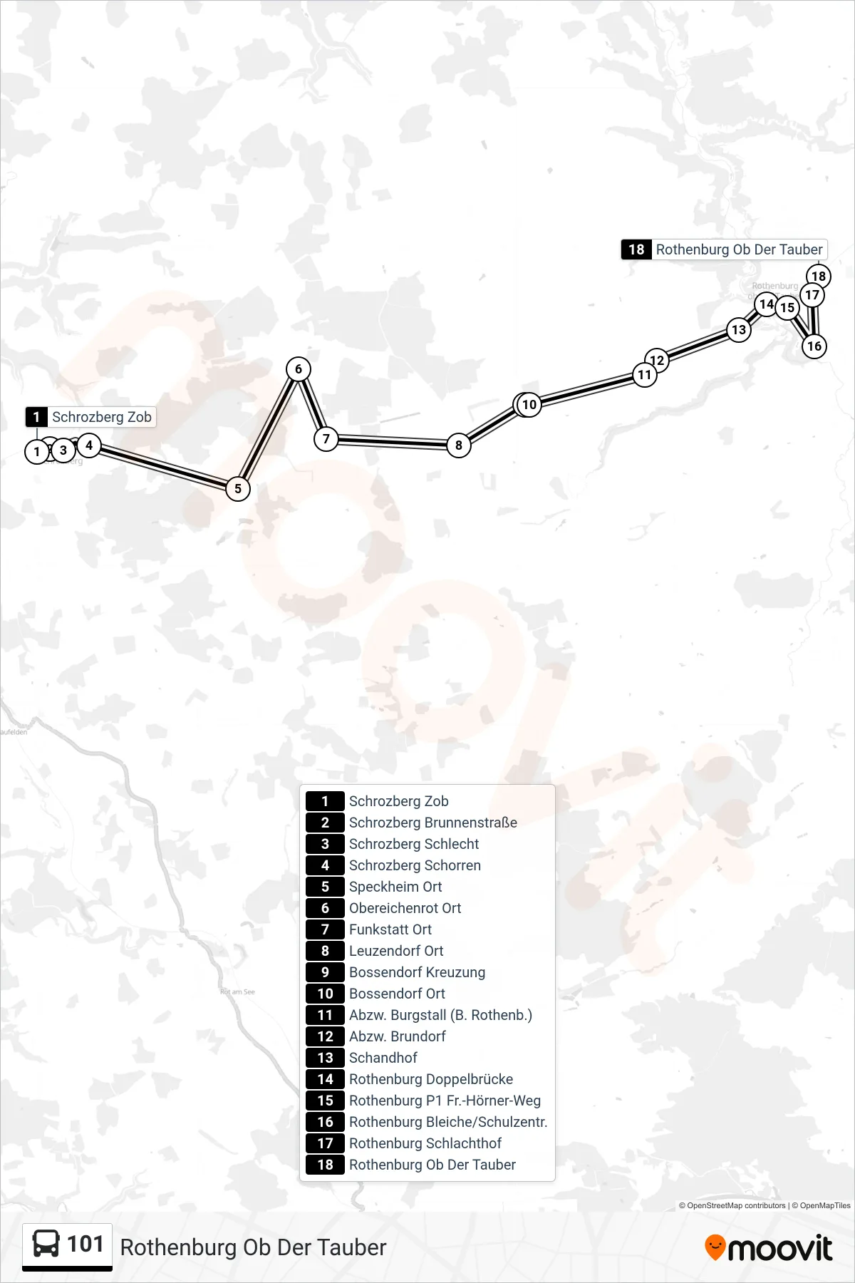 Linie 101 (Bus) Richtung Rothenburg Ob Der Tauber: Route und Haltestellen auf der Karte