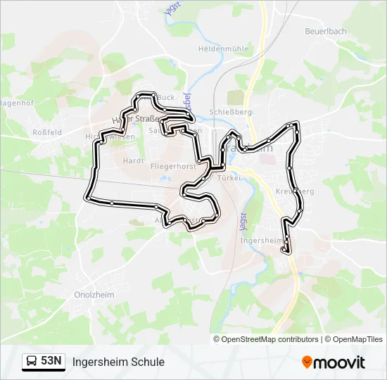 53N Bus Line Map
