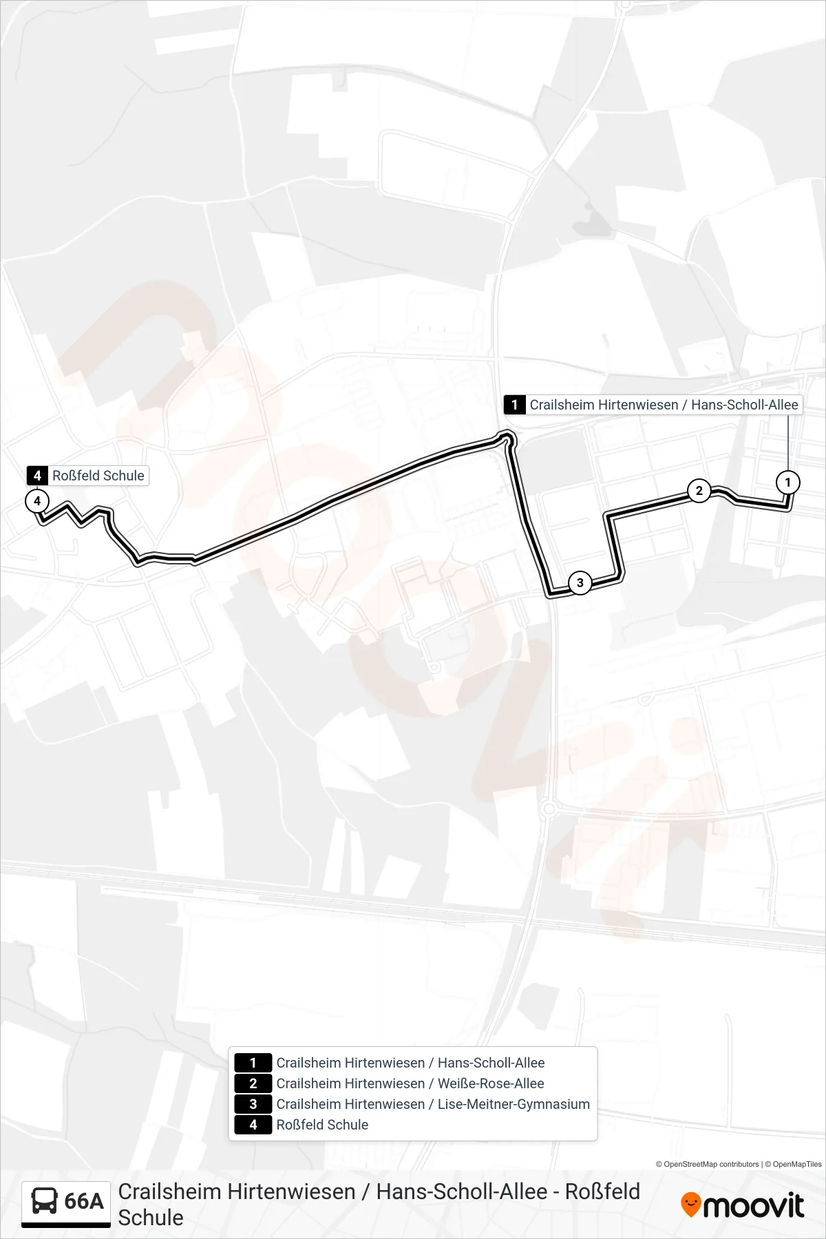 Linie 66A (Bus) Richtung Roßfeld Schule: Route und Haltestellen auf der Karte