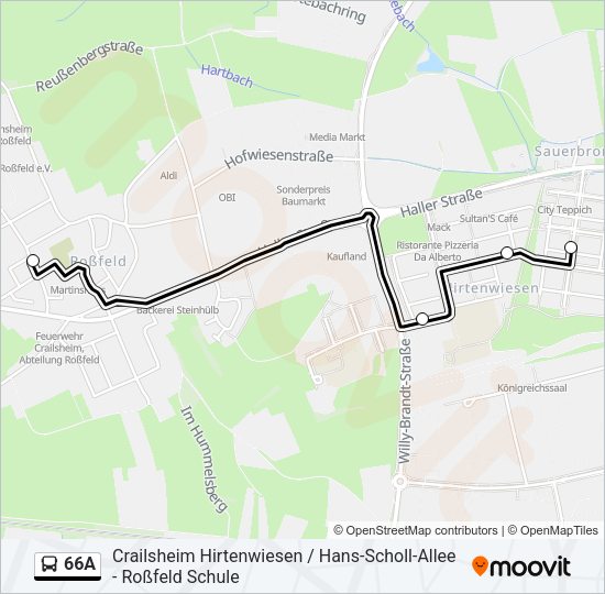 Автобус 66A: карта маршрута