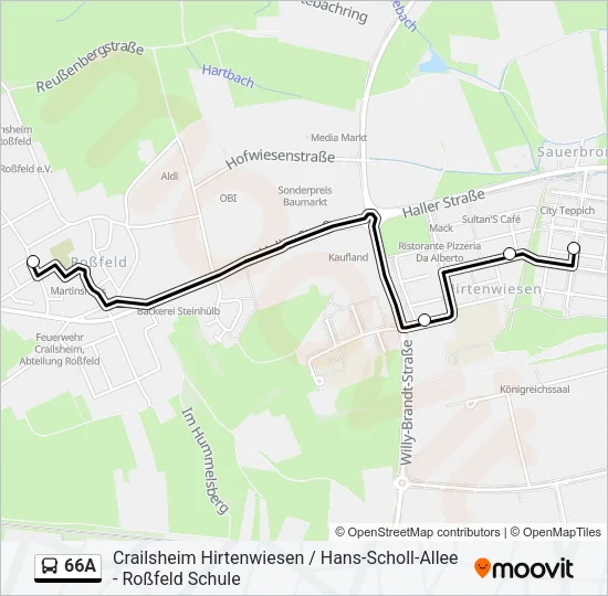 Автобус 66A: карта маршрута
