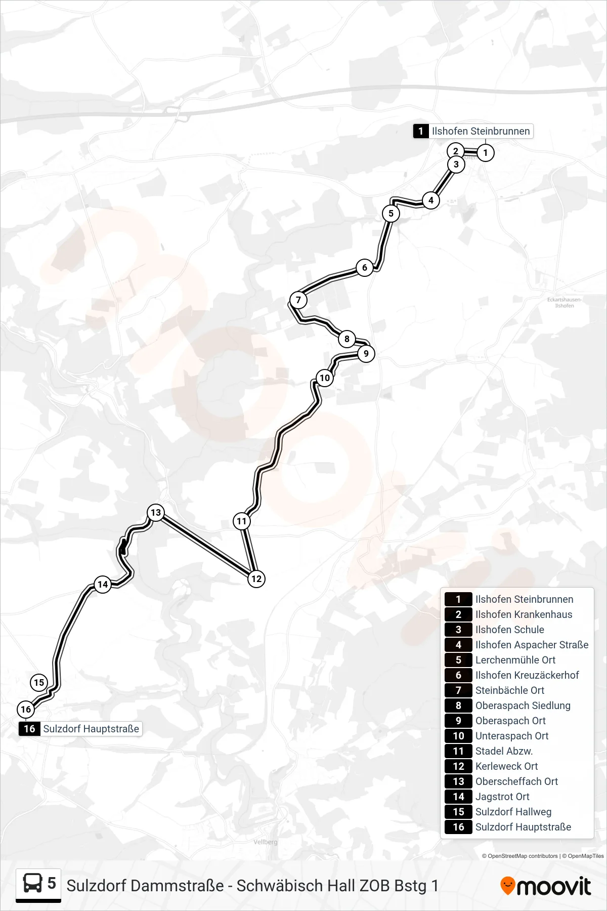 Linie 5 (Bus) Richtung Sulzdorf Hauptstraße: Route und Haltestellen auf der Karte