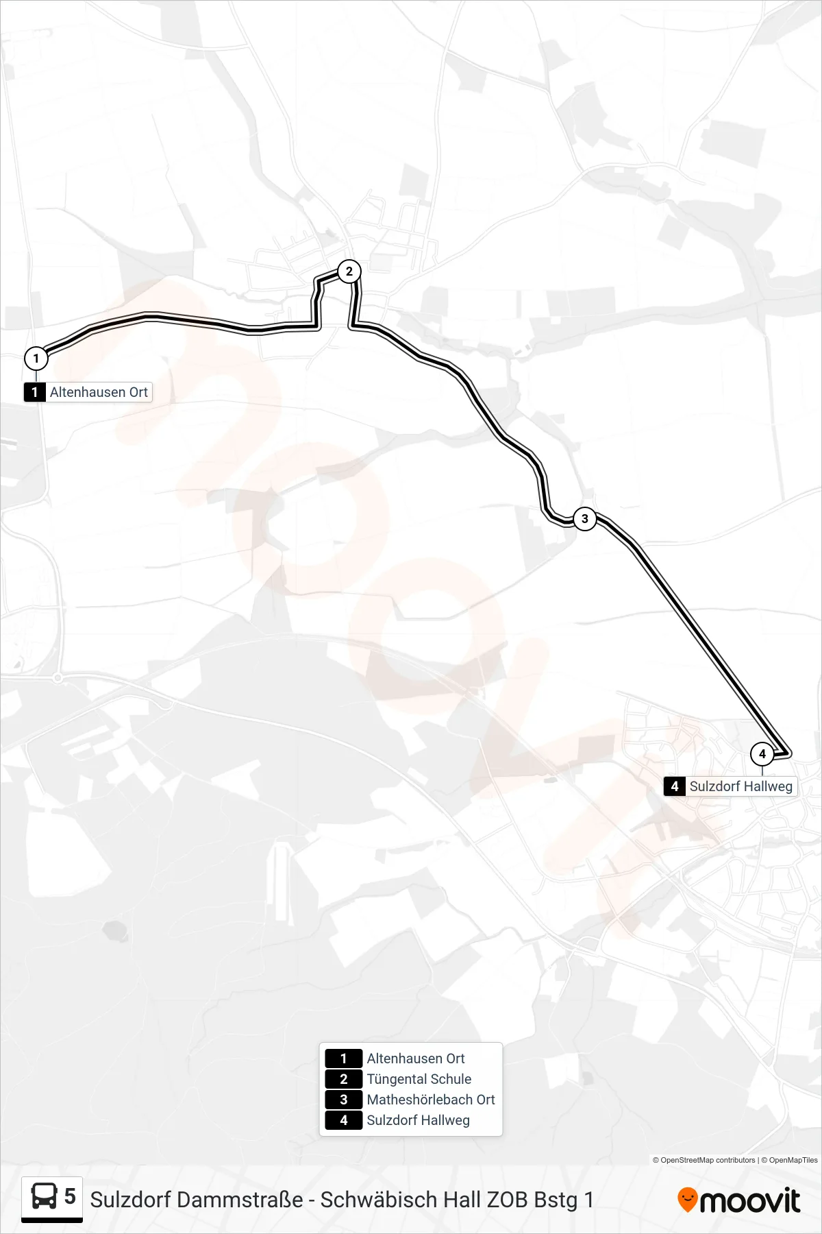 Linie 5 (Bus) Richtung Sulzdorf Hallweg: Route und Haltestellen auf der Karte