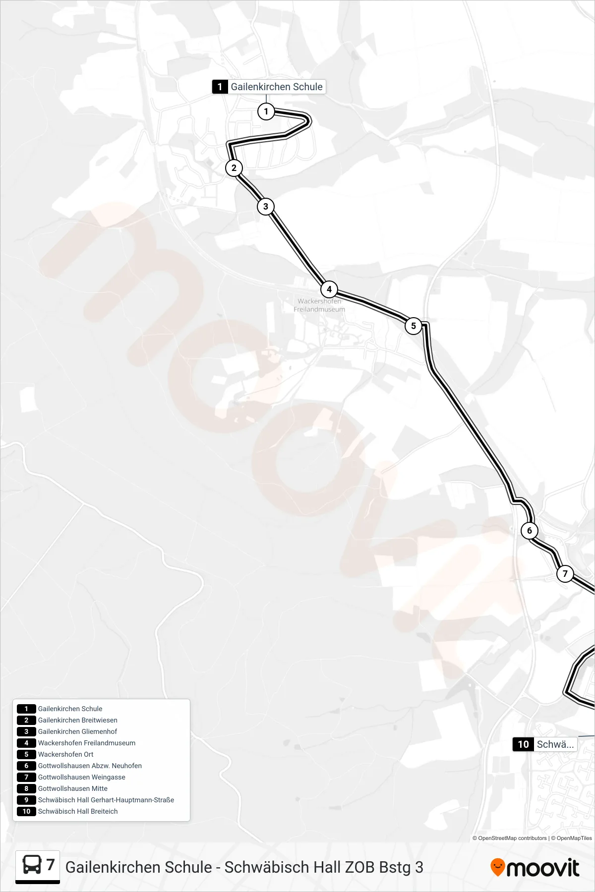 7 bus Line (Schwäbisch Hall Breiteich) route and stops on a map