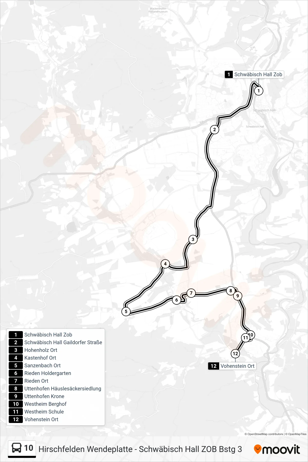 Linie 10 (Bus) Richtung Vohenstein Ort: Route und Haltestellen auf der Karte
