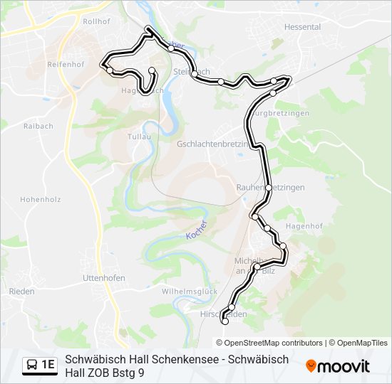 1E Bus Line Map
