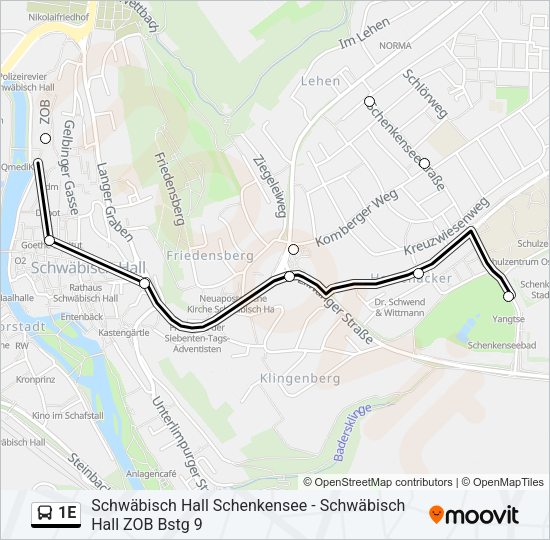 1E Bus Line Map