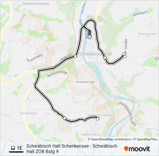 1E Bus Line Map