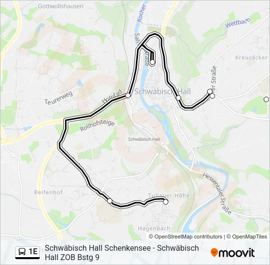1E Bus Line Map