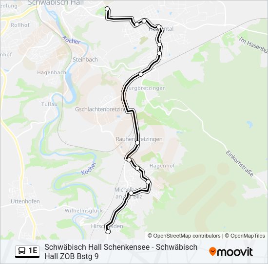 1E Bus Line Map