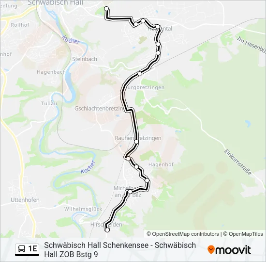 1E Bus Line Map