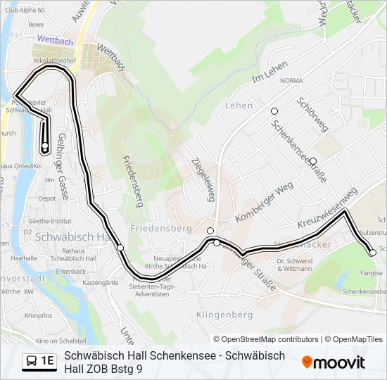 1E Bus Line Map