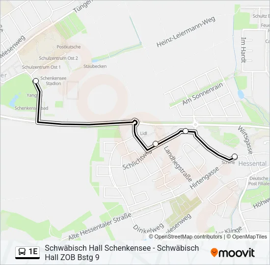 1E Bus Line Map