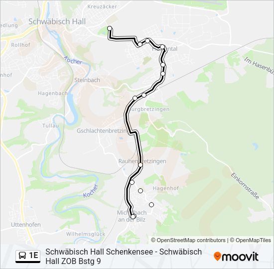 1E Bus Line Map