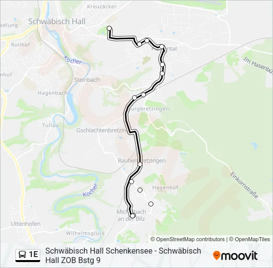 1E Bus Line Map