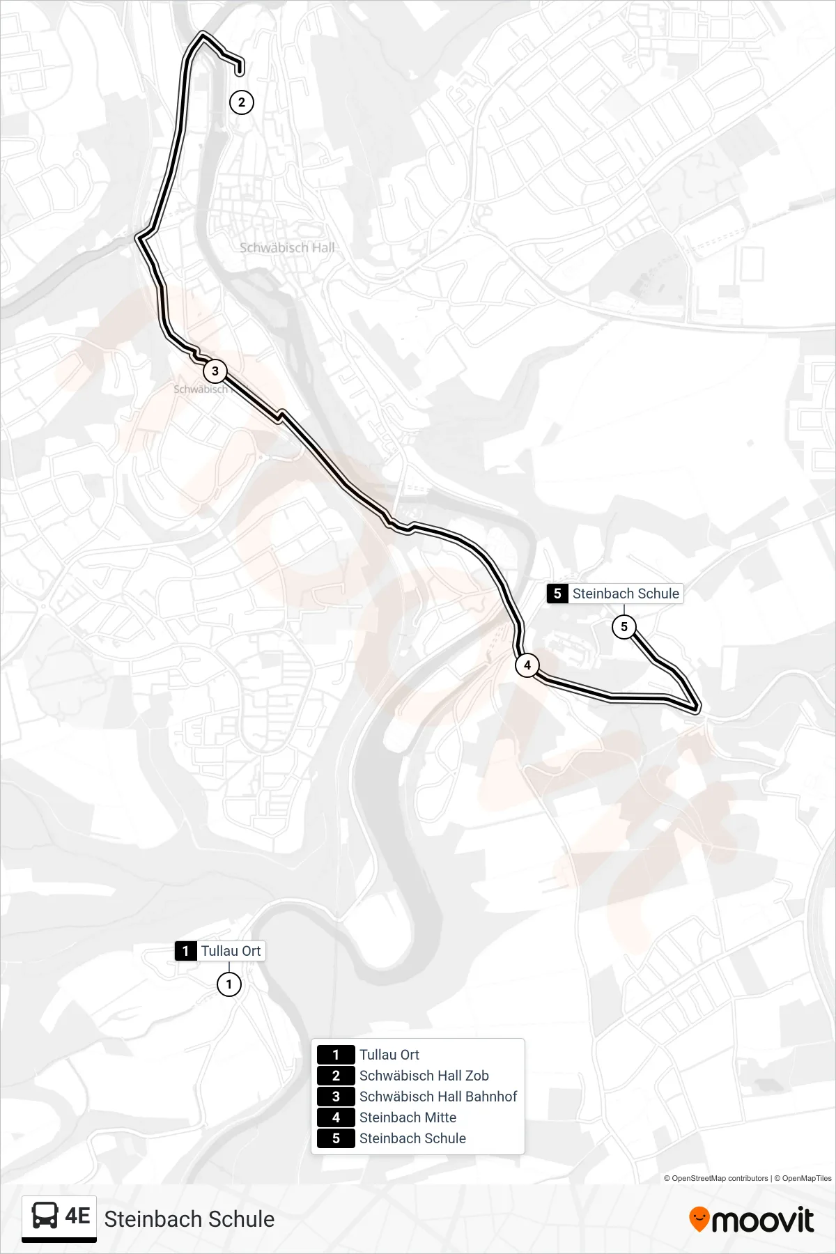 Linie 4E (Bus) Richtung Steinbach Schule: Route und Haltestellen auf der Karte