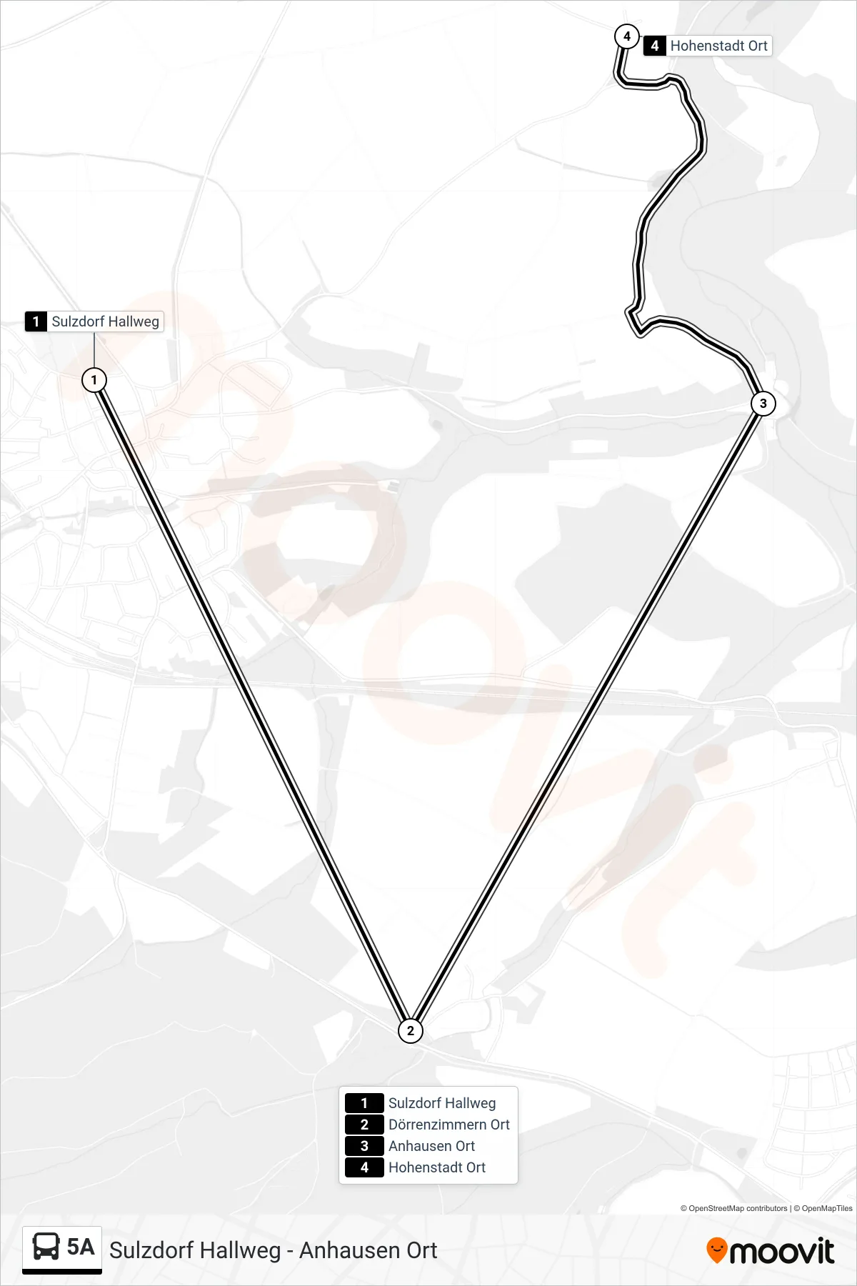 5A bus Line (Hohenstadt Ort) route and stops on a map