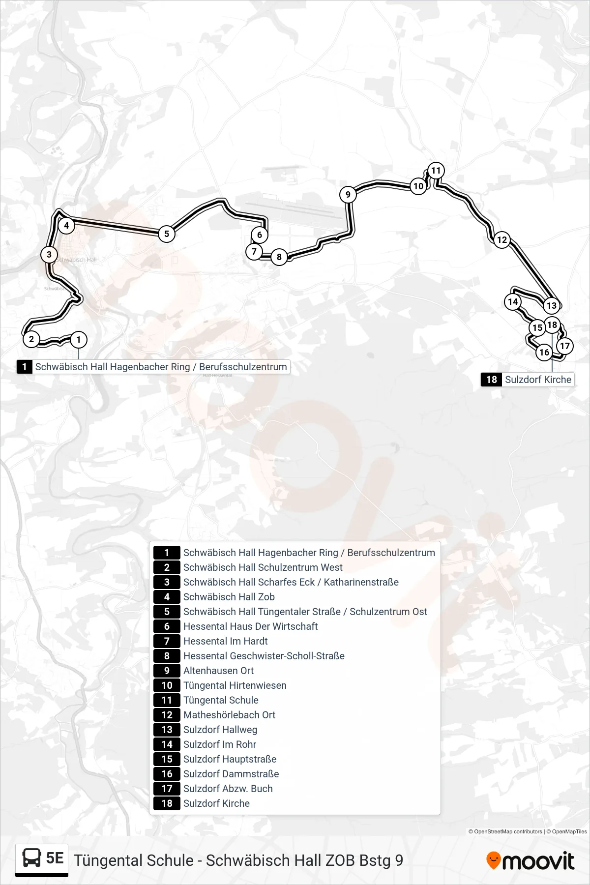 Linie 5E (Bus) Richtung Sulzdorf Kirche: Route und Haltestellen auf der Karte