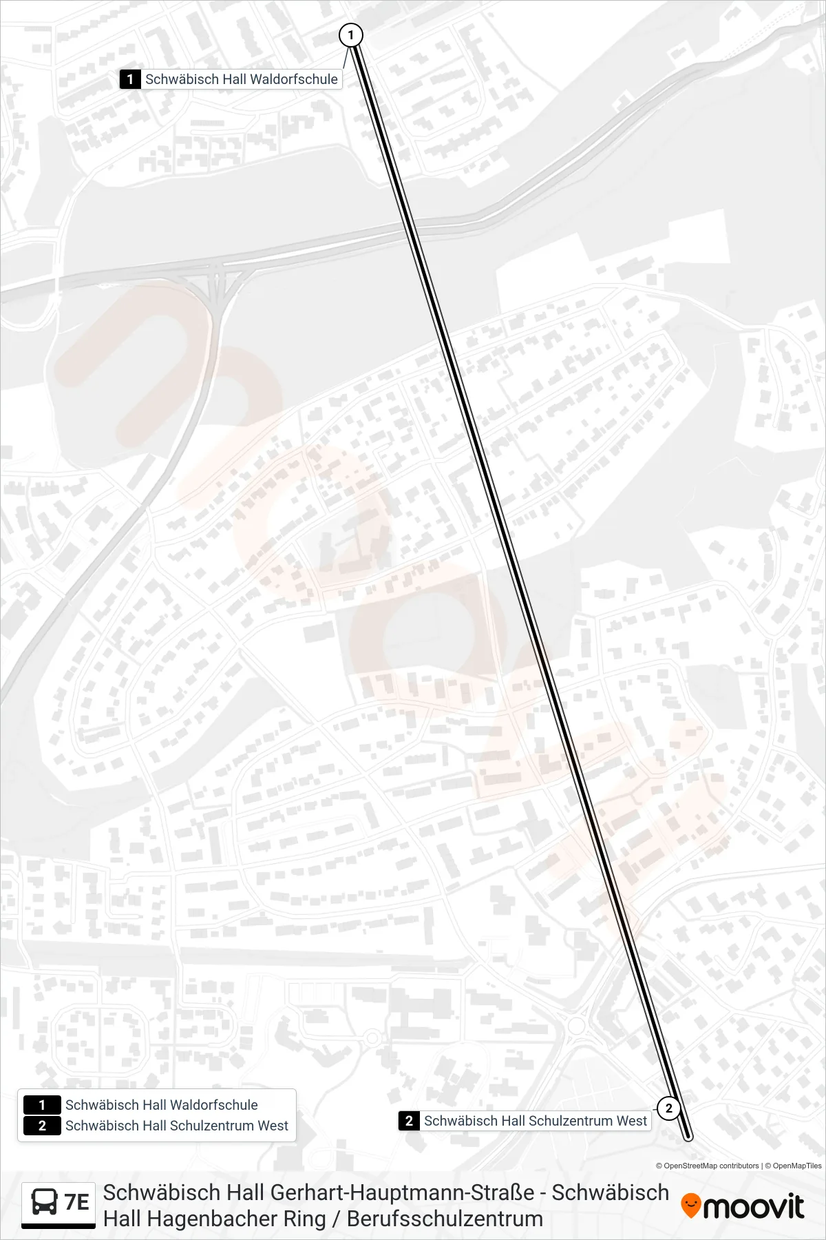 7E bus Line (Schwäbisch Hall Schulzentrum West) route and stops on a map