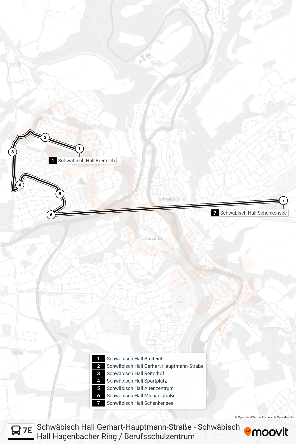 Linie 7E (Bus) Richtung Schwäbisch Hall Schenkensee: Route und Haltestellen auf der Karte