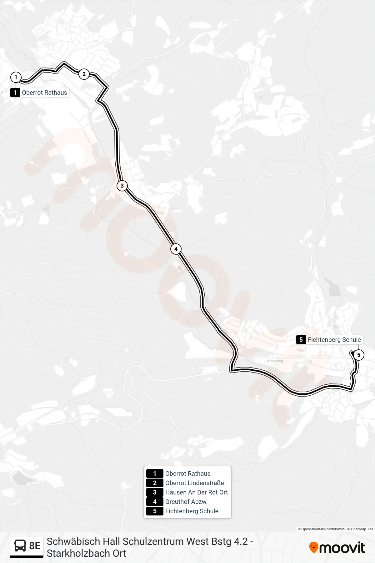 8E bus Line (Fichtenberg Schule) route and stops on a map