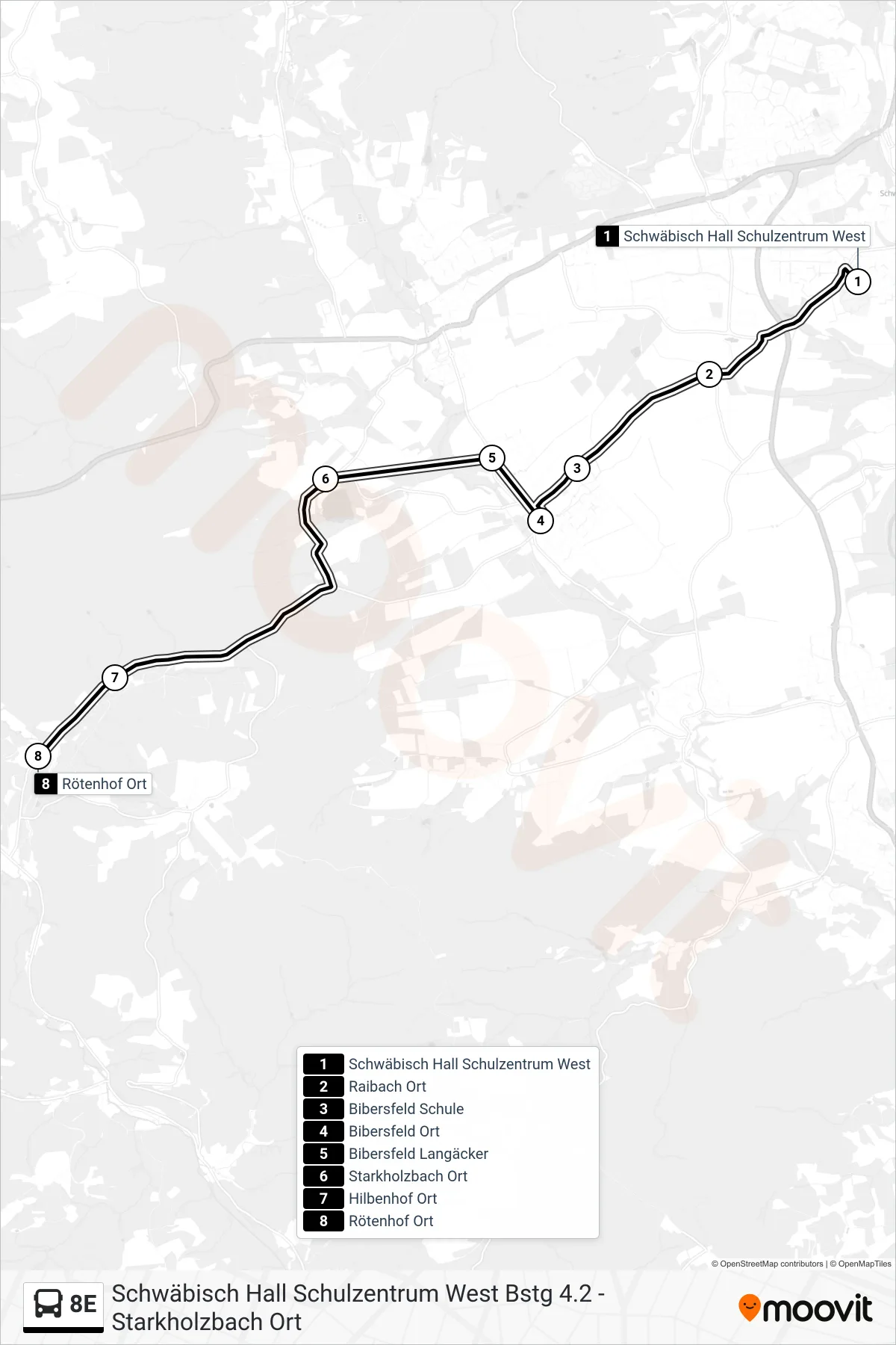 Linie 8E (Bus) Richtung Rötenhof Ort: Route und Haltestellen auf der Karte