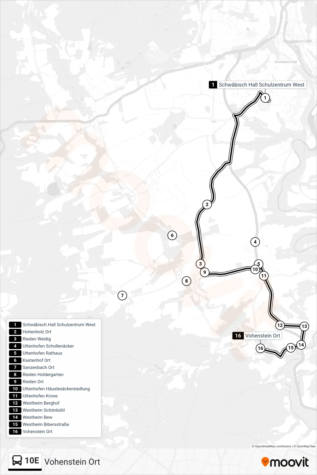 Linie 10E (Bus) Richtung Vohenstein Ort: Route und Haltestellen auf der Karte