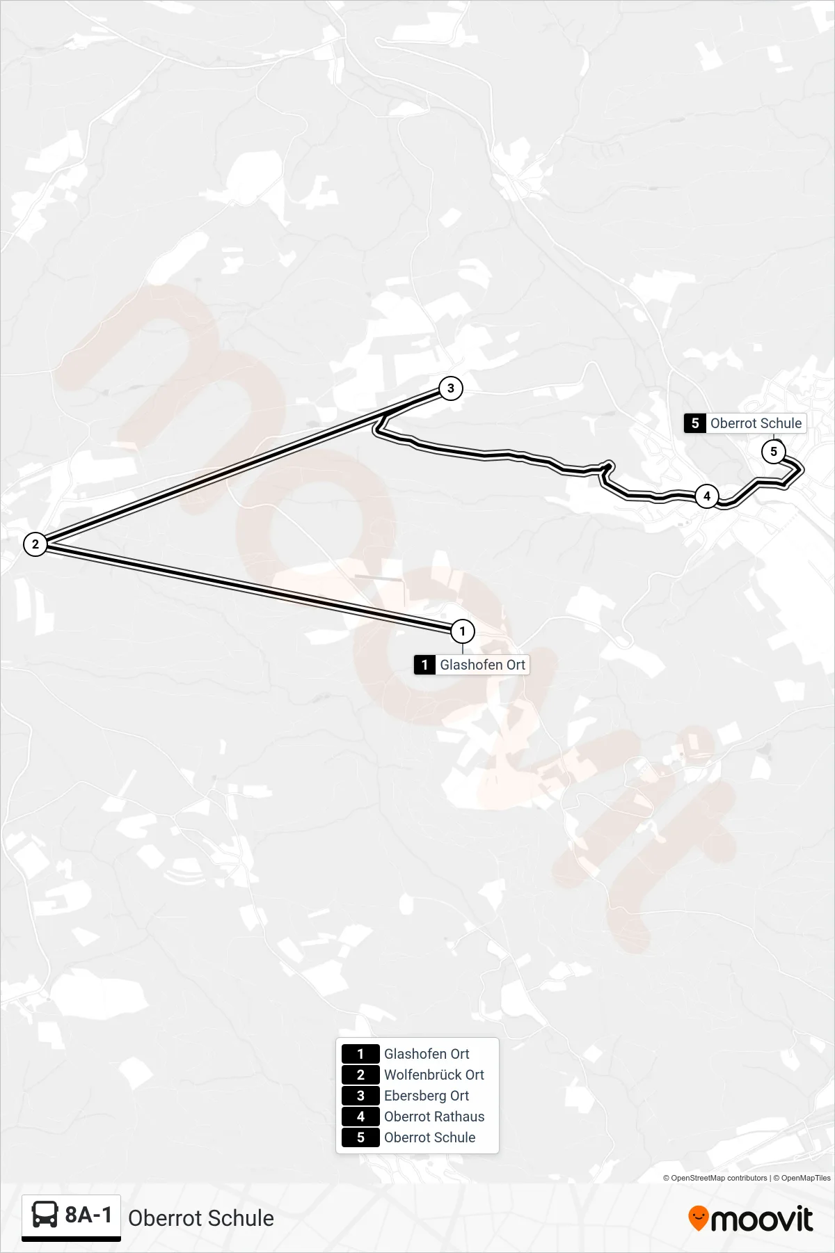 Linie 8A-1 (Bus) Richtung Oberrot Schule: Route und Haltestellen auf der Karte