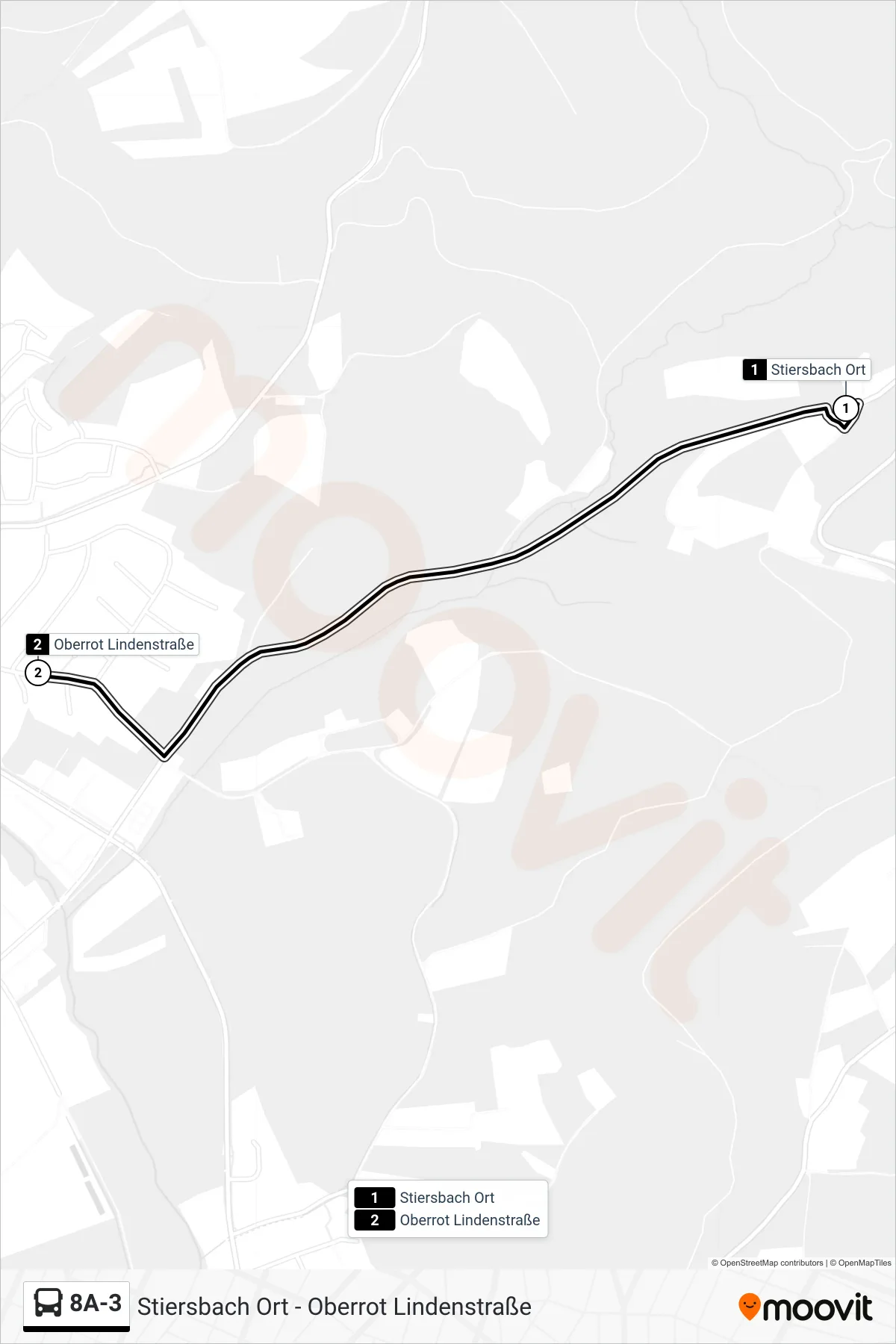 8A-3 bus Line (Oberrot Lindenstraße) route and stops on a map