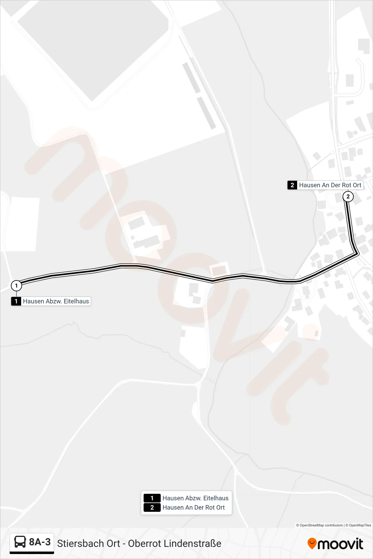 Linie 8A-3 (Bus) Richtung Hausen An Der Rot Ort: Route und Haltestellen auf der Karte
