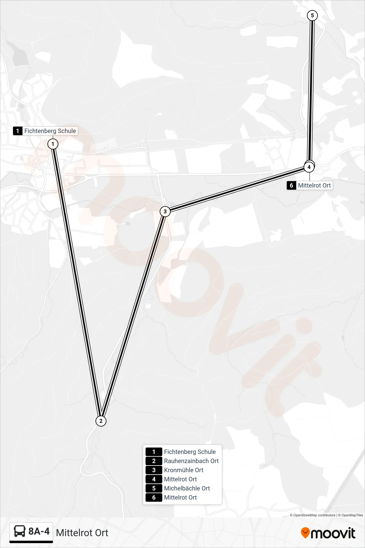 Linie 8A-4 (Bus) Richtung Mittelrot Ort: Route und Haltestellen auf der Karte