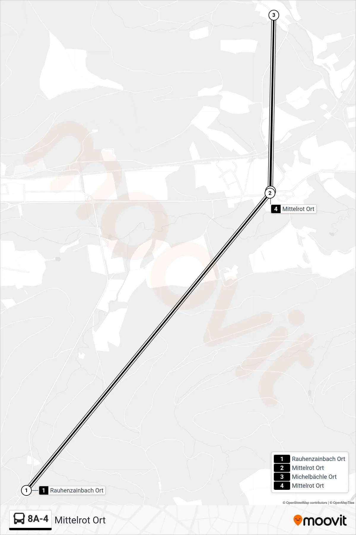 Linie 8A-4 (Bus) Richtung Mittelrot Ort: Route und Haltestellen auf der Karte