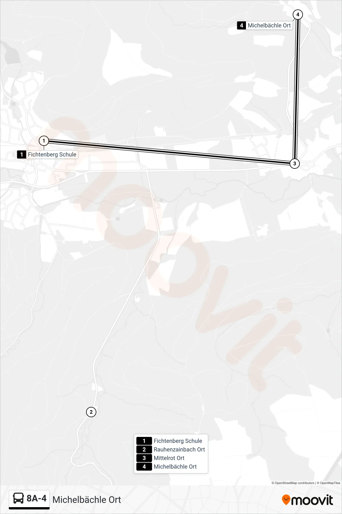 Linie 8A-4 (Bus) Richtung Michelbächle Ort: Route und Haltestellen auf der Karte