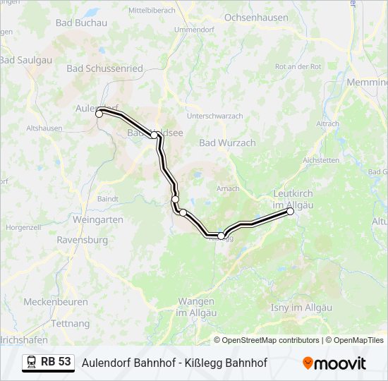 Поезд RB 53: карта маршрута