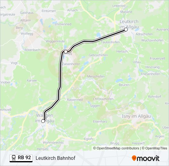 Поезд RB 92: карта маршрута