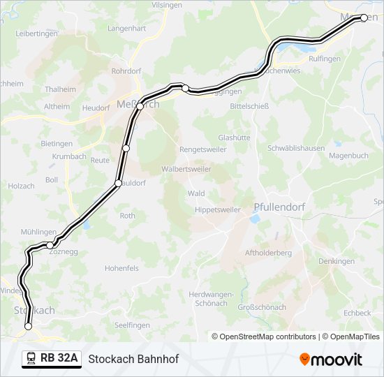 Поезд RB 32A: карта маршрута