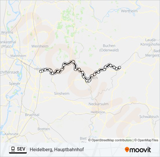 Поезд SEV: карта маршрута