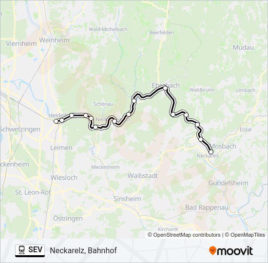Поезд SEV: карта маршрута