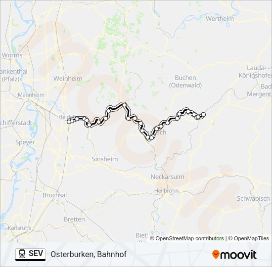 Поезд SEV: карта маршрута
