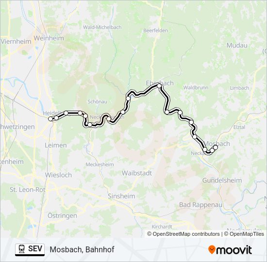 Поезд SEV: карта маршрута