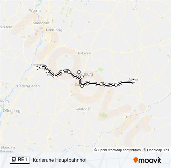 Поезд RE 1: карта маршрута