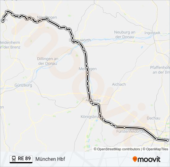 Поезд RE 89: карта маршрута