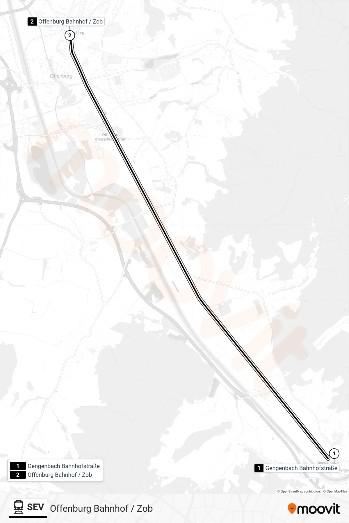 Linie SEV (Bahn) Richtung Offenburg Bahnhof / Zob: Route und Haltestellen auf der Karte