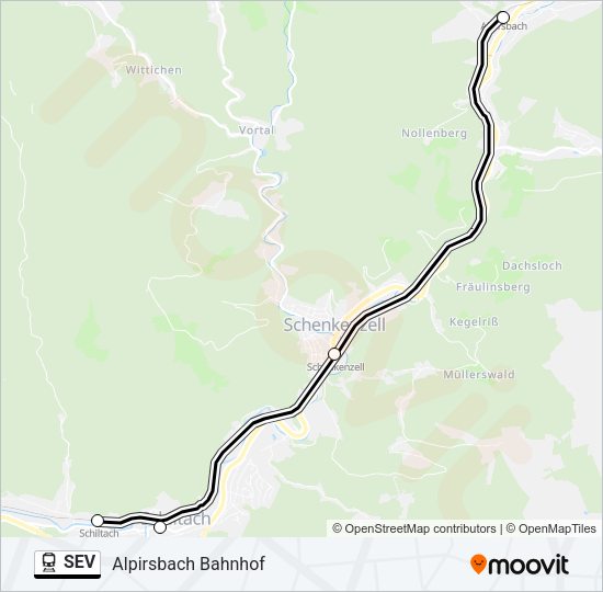 Поезд SEV: карта маршрута