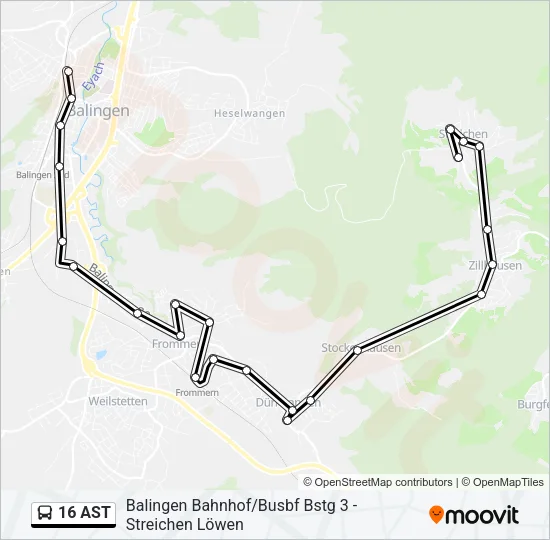 Buslinie 16 AST Karte