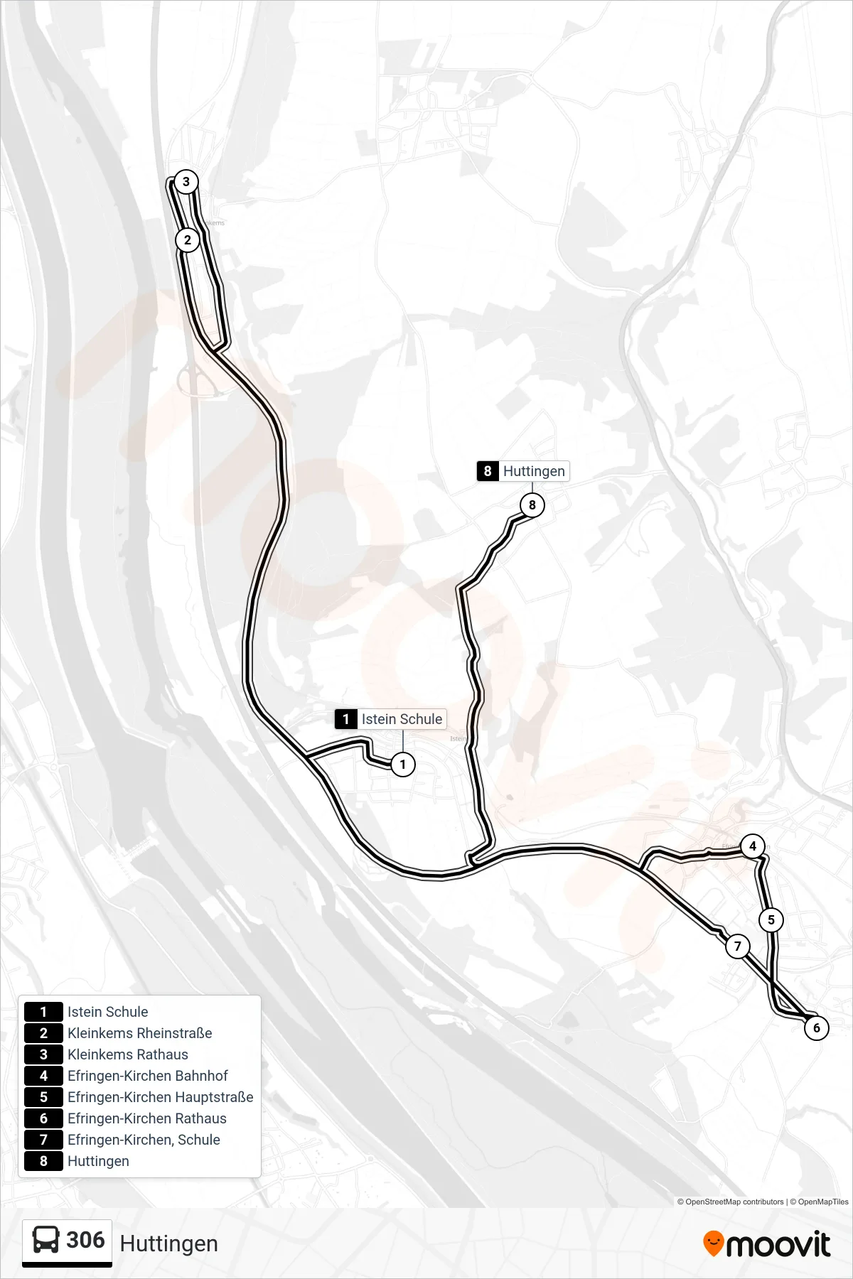 Linie 306 (Bus) Richtung Huttingen: Route und Haltestellen auf der Karte