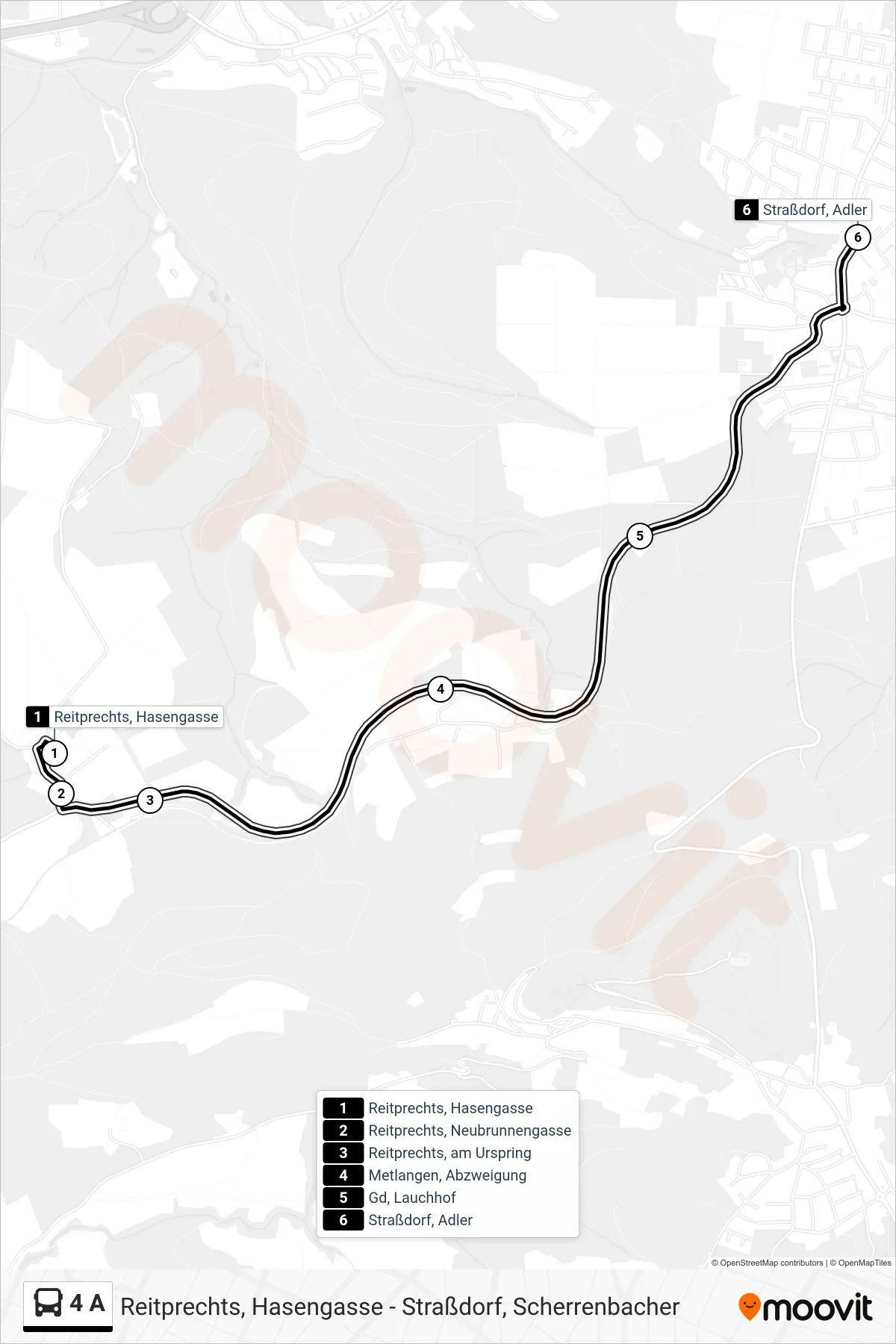 4 A tram Line (Straßdorf, Adler) route and stops on a map